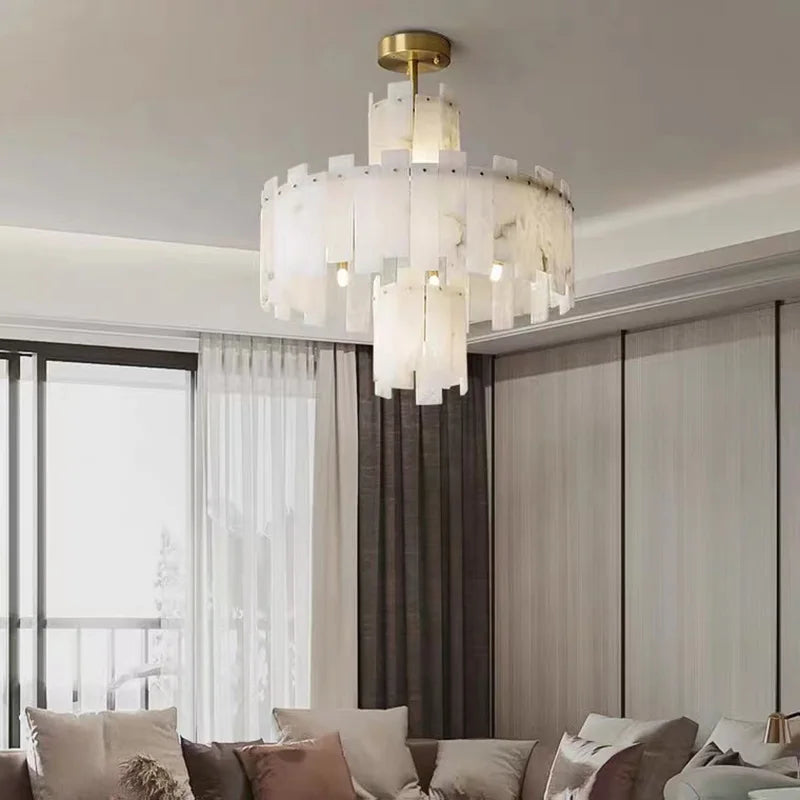 Suspension — Suspension élégant en marbre naturel LED postmoderne pour villa