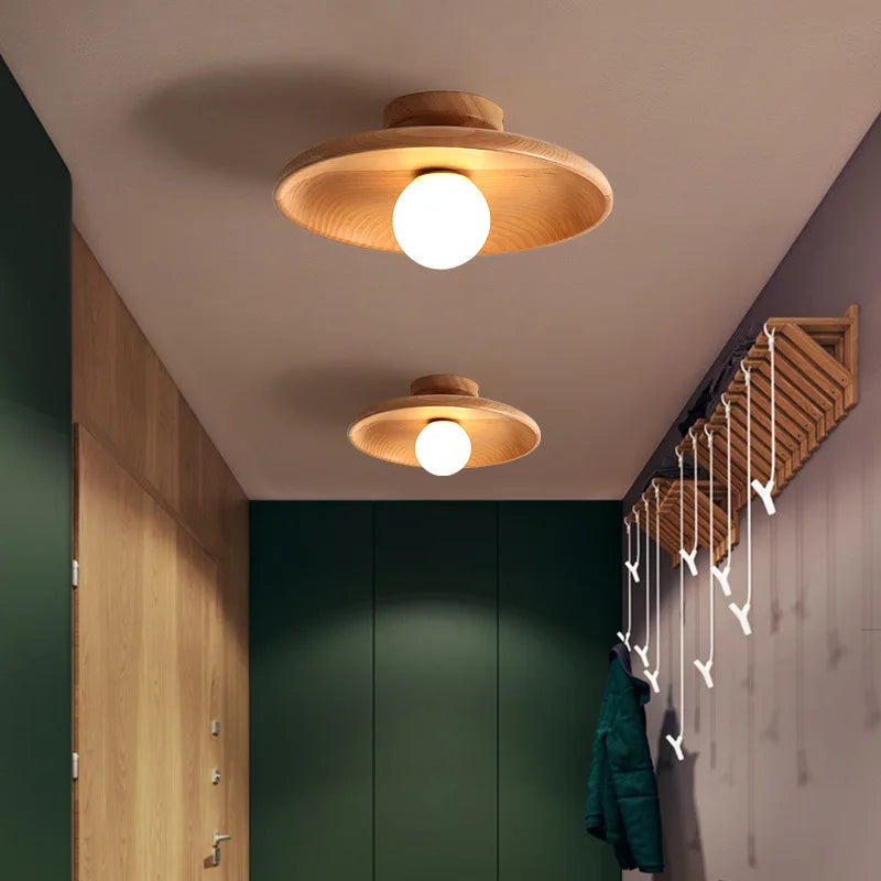 Plafonnier — Nordique plafonnier rond en bois pour vestiaire chambre salle d'étude couloir enfant maison intérieur éclairage de haute qualité