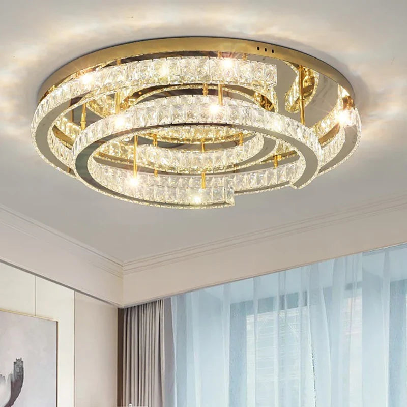 Plafonnier led moderne en cristal design réglable Manon Clarté - Jeux de Reflets & Présence Raffinée