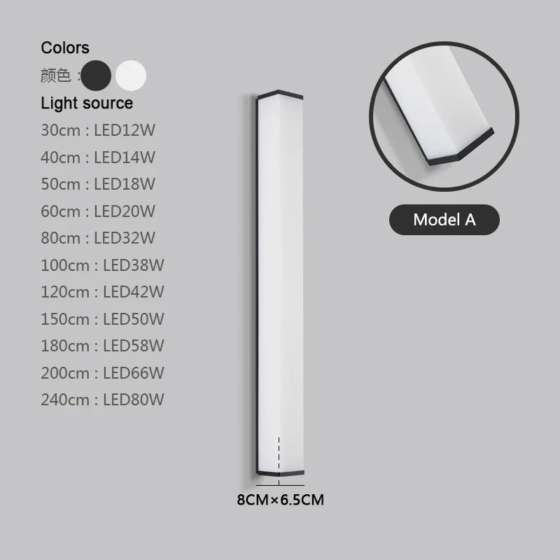 Applique murale — Acier inoxydable LED étanche longue applique murale moderne Ip65 éclairage extérieur jardin Villa balcon ligne lumière mur rondelle lumière 8