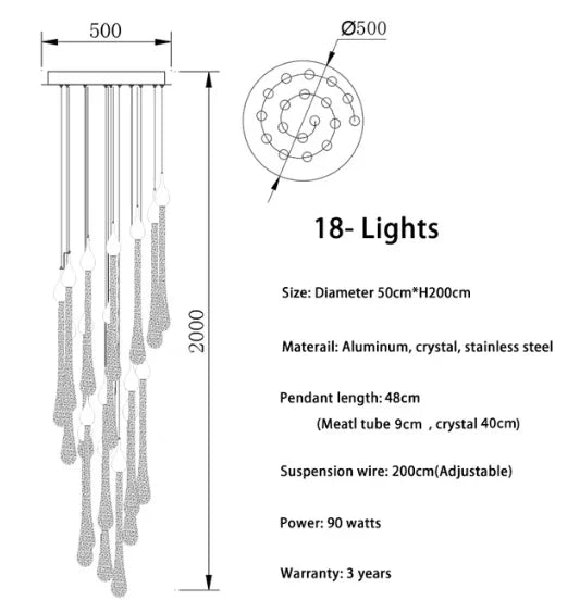 Lustre — LED moderne en cristal pour grand escalier