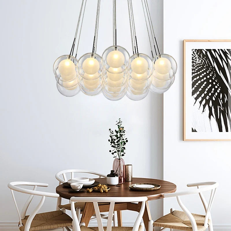 Suspension — Boule de verre LED moderne en boule plafond lustre nordique salon salle à manger chambre décor à la maison suspension lampe de restaurant