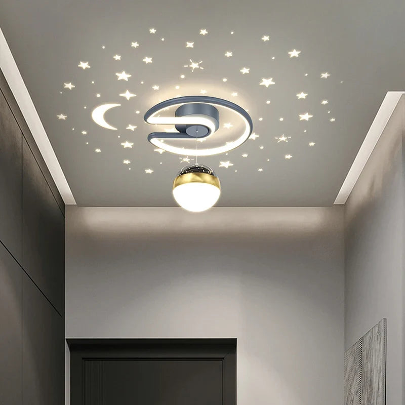 Plafonnier — Noir gris 28W LED plafonnier pour couloir boule de verre nuances Foyer allée éclairage intérieur Luminaire Lustre effet étoile