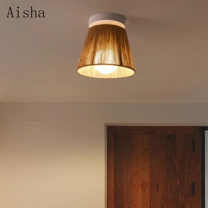 Plafonnier — En corde de chanvre style japonais rétro pour intérieur accueillant