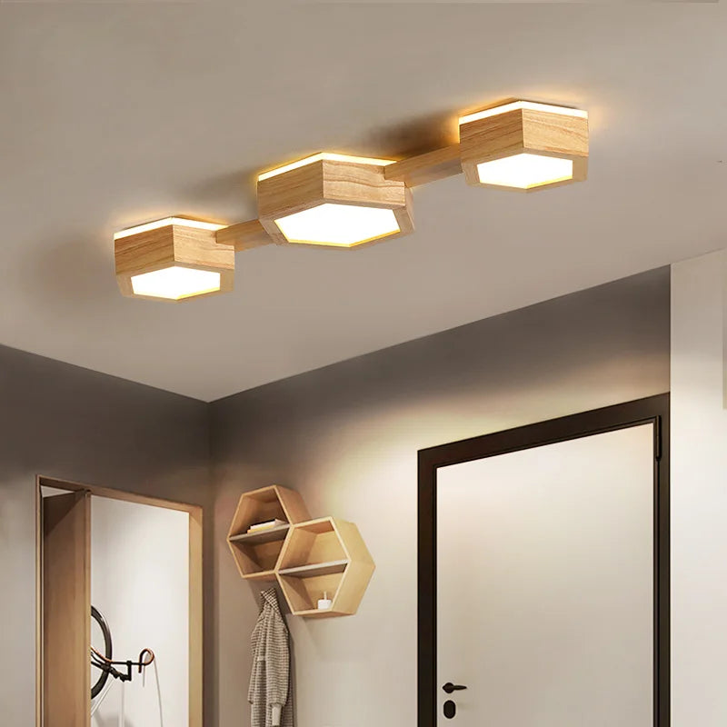 Plafonnier — En bois design moderne hexagonal avec éclairage LED