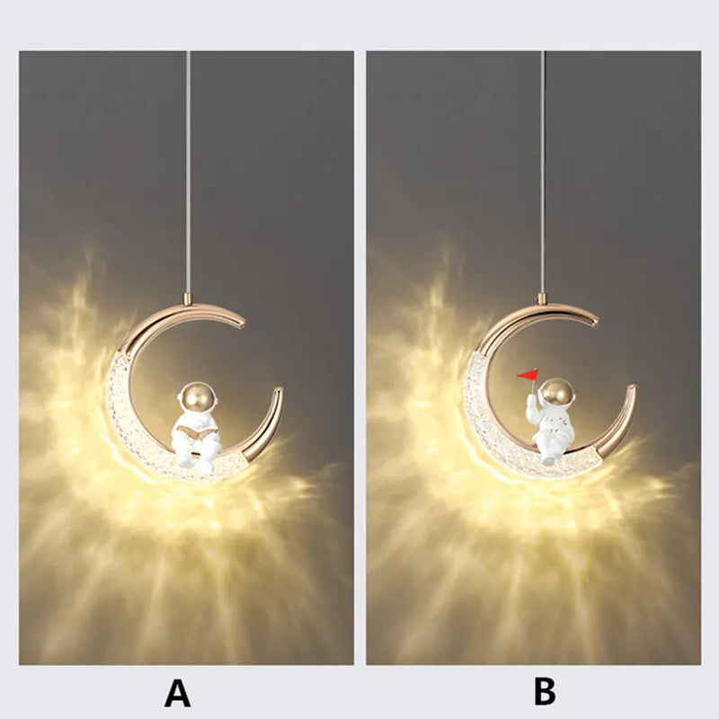Lustre — Chambre d'enfant lustre de chevet moderne minimaliste lumière de luxe dessin animé garçon fille chambre lune lampe astronaute petit lustre