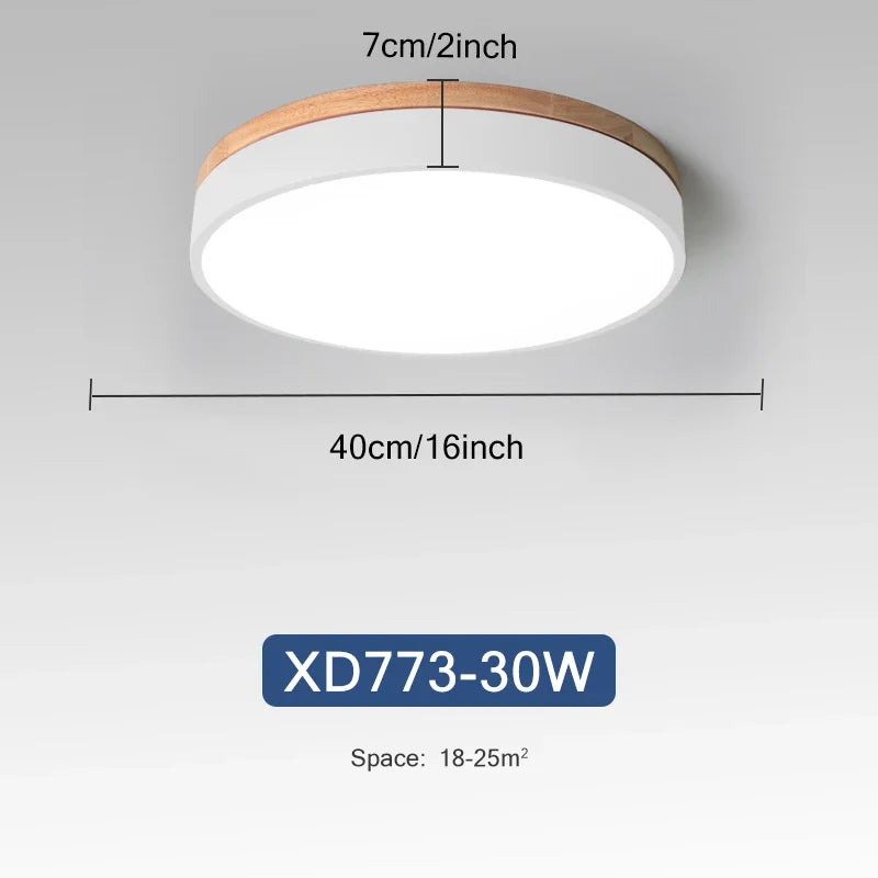 Plafonnier — Rond 7 couleurs nordique LED plafonniers pour salon chambre plafonniers en bois 3 lumières couleur réglable couloir balcon