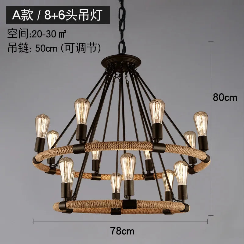 Lustre Vintage Lucien Sillage en Corde — 14 têtes