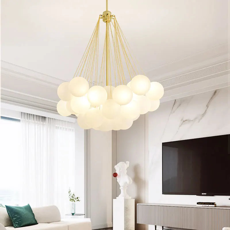 Suspension — LED élégant moderne bulle boule plafond lustre ivoire verre suspension lumières nordique pour salle à manger Restaurant lampe suspendue