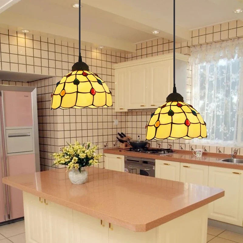 Suspension tiffany vitrail pteris luminaire décoratif pour intérieur Adrien Respire en Verre - Le Charme du Verre dans le Décor