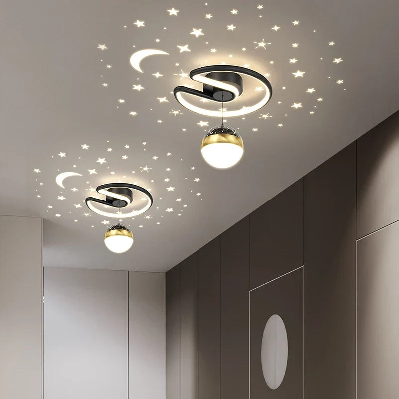 Plafonnier — Noir gris 28W LED plafonnier pour couloir boule de verre nuances Foyer allée éclairage intérieur Luminaire Lustre effet étoile
