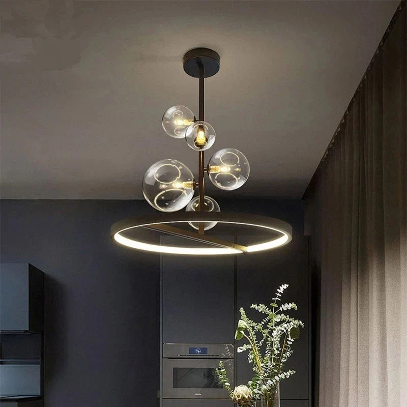 Lustre — Moderne en verre transparent avec bulles en métal