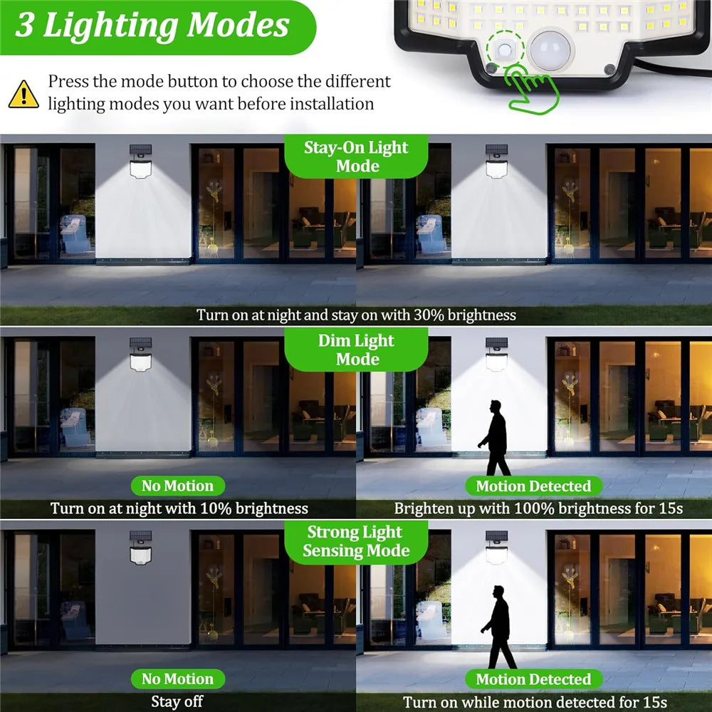 Luminaire — Lumière solaire extérieure 166 LED avec capteur de mouvement et télécommande