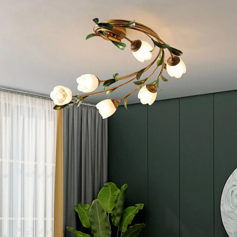 Plafonnier — Fleurs verre pastoral nordique LED viridiplantae