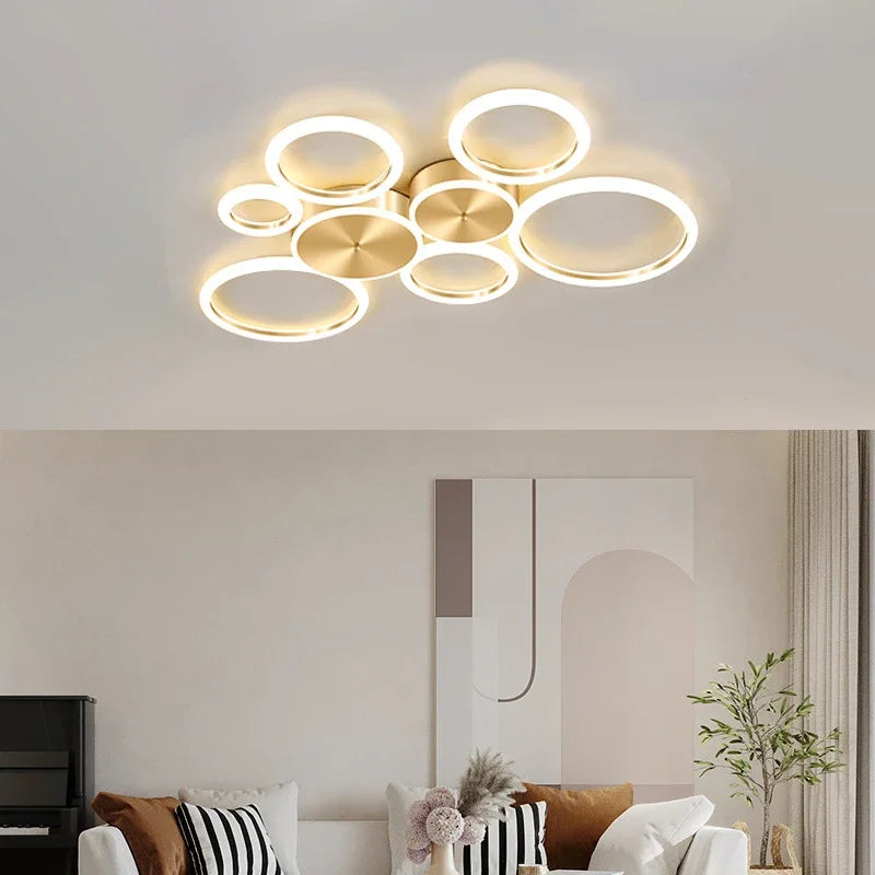 Plafonnier — Plafond moderne à LEDs lustre en aluminium Simple plafonnier pour salon chambre salle à manger cercle anneaux plafonnier doré