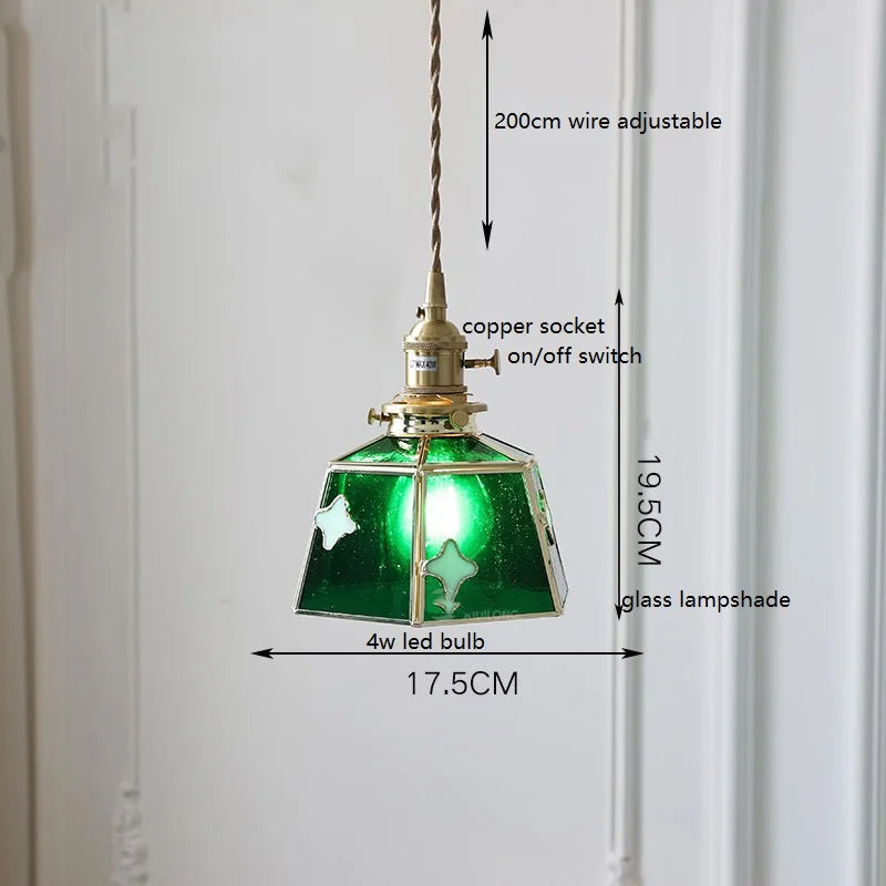 lampe à main vintage nordique avec verre coloré et cuivre