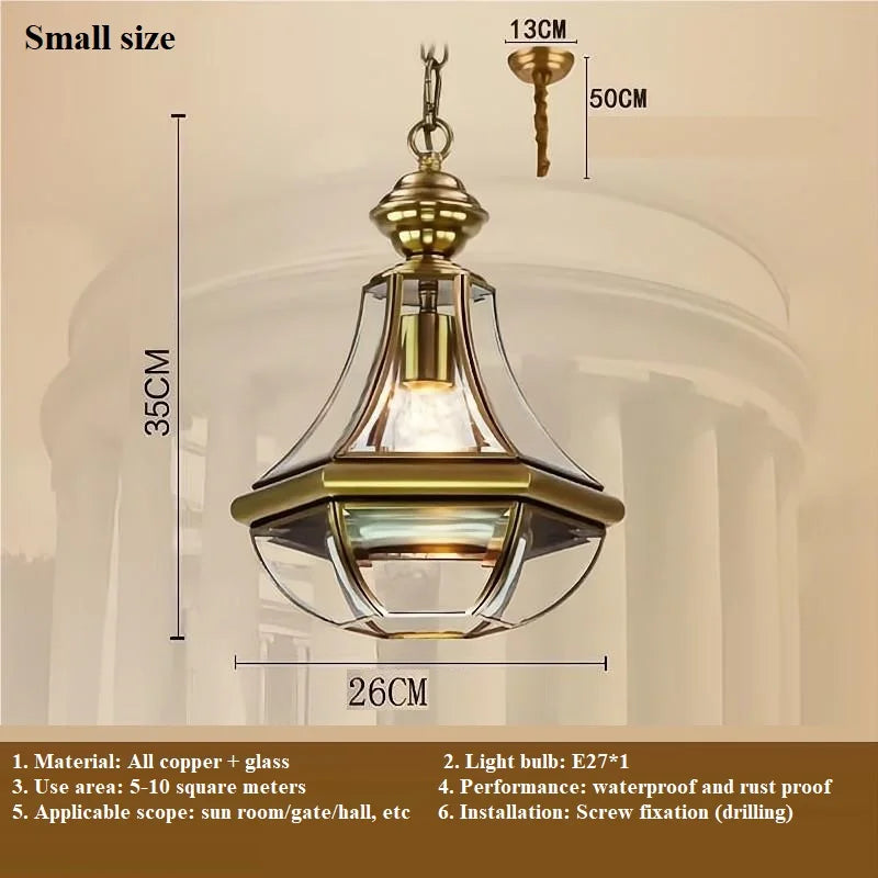 Suspension — Extérieure Style américain Rural plein cuivre étanche lustre Villa porche solarium/couloir/balcon pavillon pavillon lampe en laiton