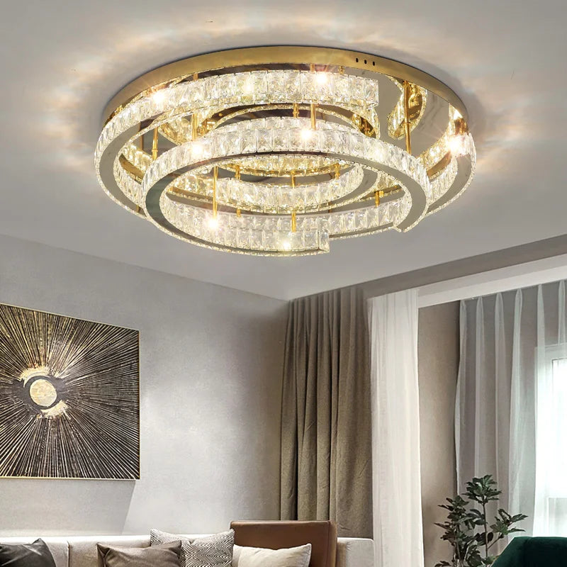 Plafonnier led moderne en cristal design réglable Manon Clarté - Jeux de Reflets & Présence Raffinée