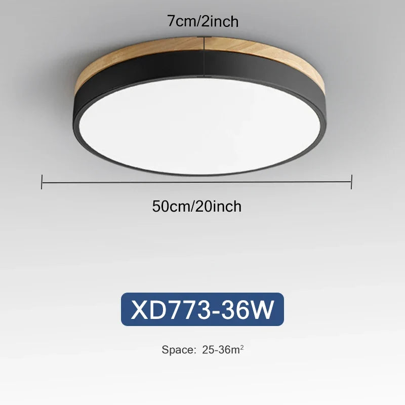 Plafonnier — Rond 7 couleurs nordique LED plafonniers pour salon chambre plafonniers en bois 3 lumières couleur réglable couloir balcon