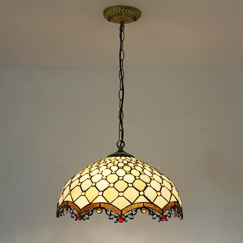 Suspension — Rétro Tiffany Suspension Lumières suspension lustre salon baroque perle design Vitrail luxe 16 "mer bleu marron L