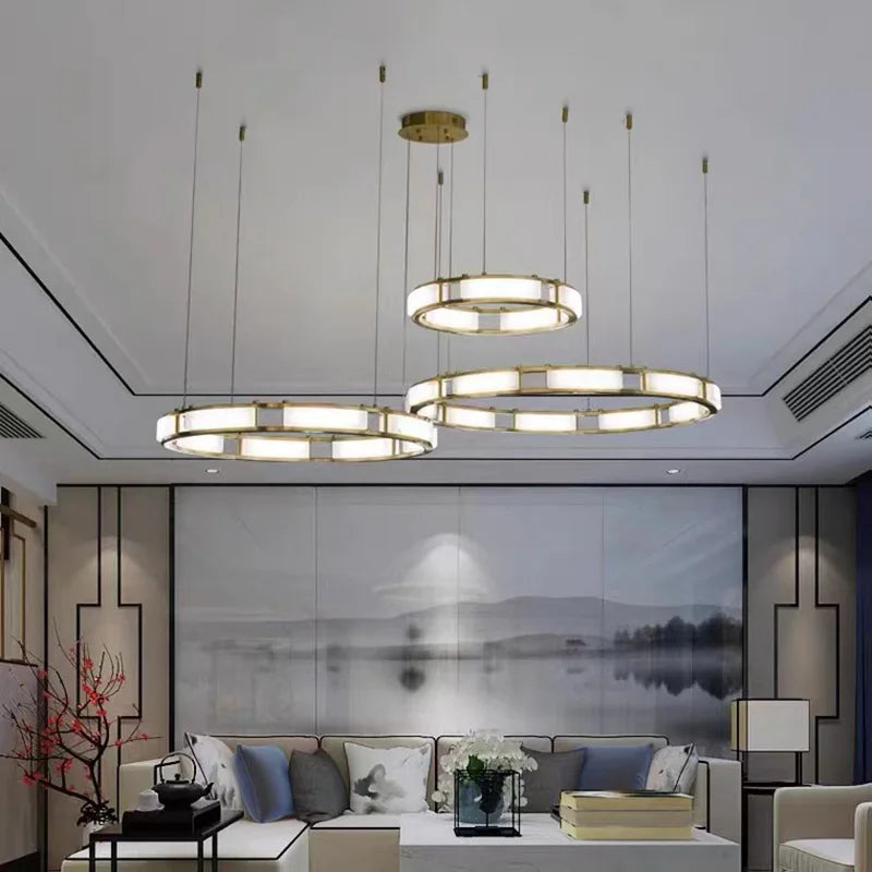 Lustre — Rond en marbre LED post-moderne à intensité réglable