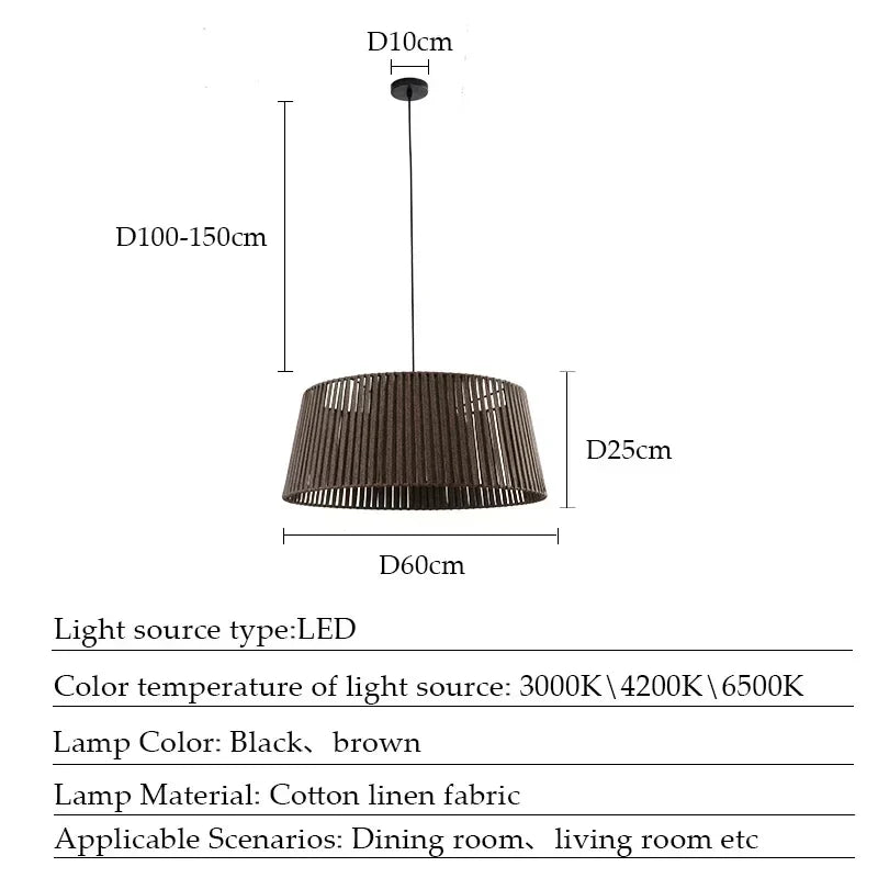 Lustre Naturel Clément Sillage en Corde — Style marron -D60cm / Lumière chaude ; Style marron -D60cm / Lumière neutre ; Style marron -D60cm / Lumière blanche