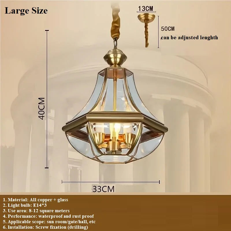 Suspension — Extérieure Style américain Rural plein cuivre étanche lustre Villa porche solarium/couloir/balcon pavillon pavillon lampe en laiton
