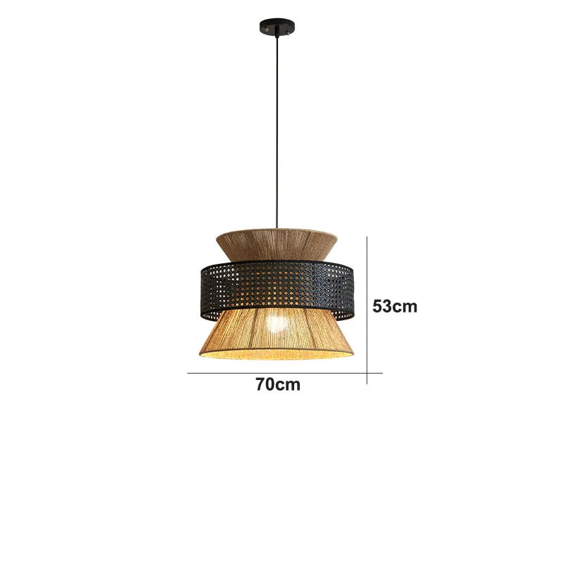 Suspension Wabi-sabi Raphaël Brume en Corde Tressée et Rotin — Type C-Dia70cm H53cm