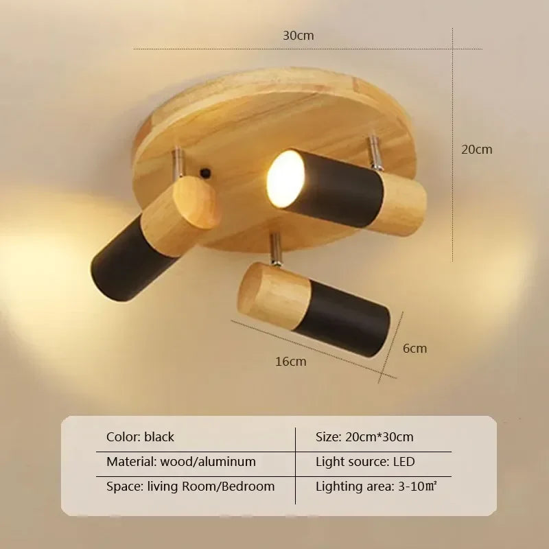 Plafonnier — Nordique en bois à LED rotatif multi-têtes décoratif