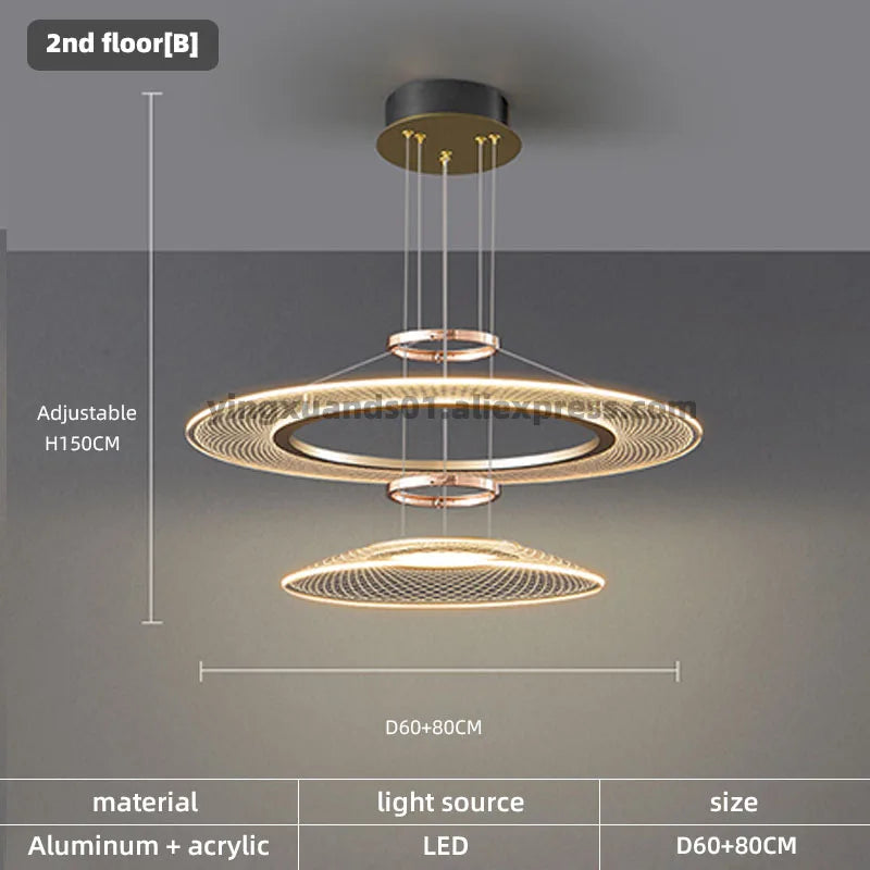 Lustre — Anneaux design pour salon double pour cuisine île hôtel Restaurant LED