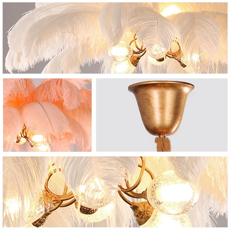O'Moore Suspension Fleur Moderne, Cuivre/Plume, 8 Couleur, Salon - Neutralighting