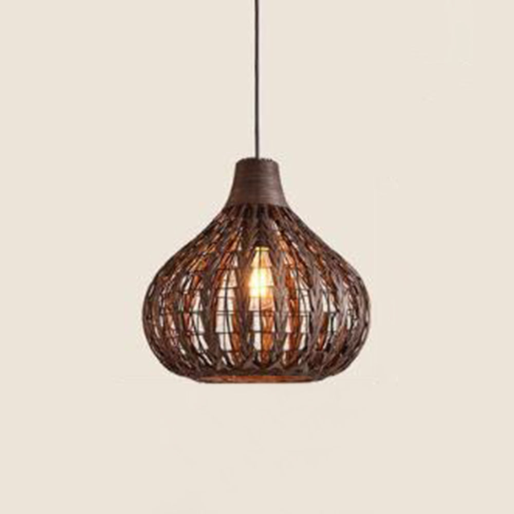 Ritta Suspension Globe Simple, Métal/Rotin, Marron Foncé/Marron Clair, Bar/Cuisine - Neutralighting
