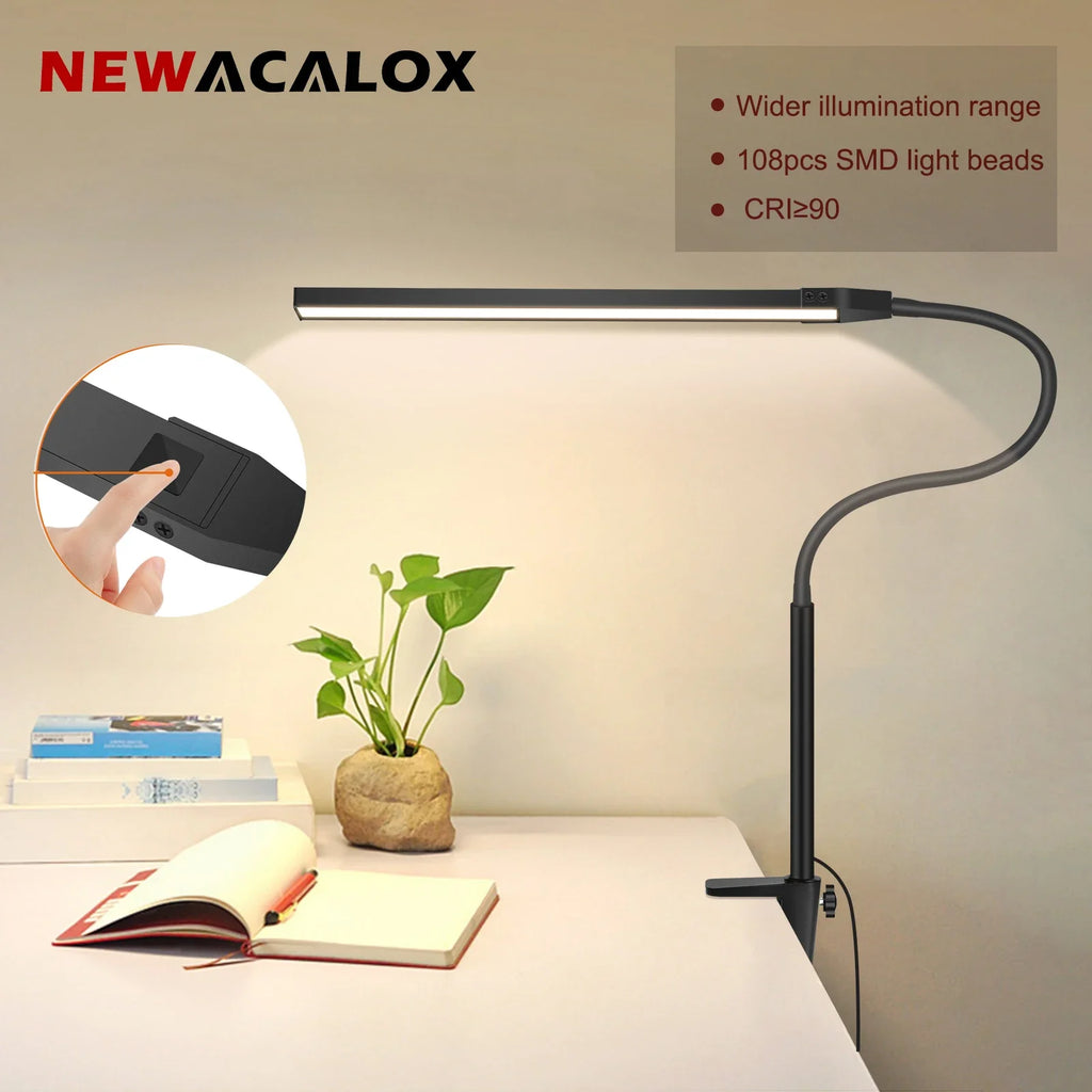 Suspension — NEWACALOX pince de bureau barre d'écran suspension lumière 360 ° rotatif pliant bras Flexible Support 108 pièces LED SMD Protection des yeux lampe de bureau