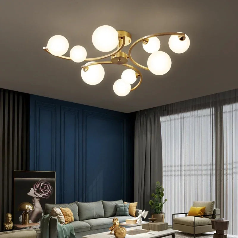 Plafonnier — Moderne en cuivre doré avec boule de verre et LED
