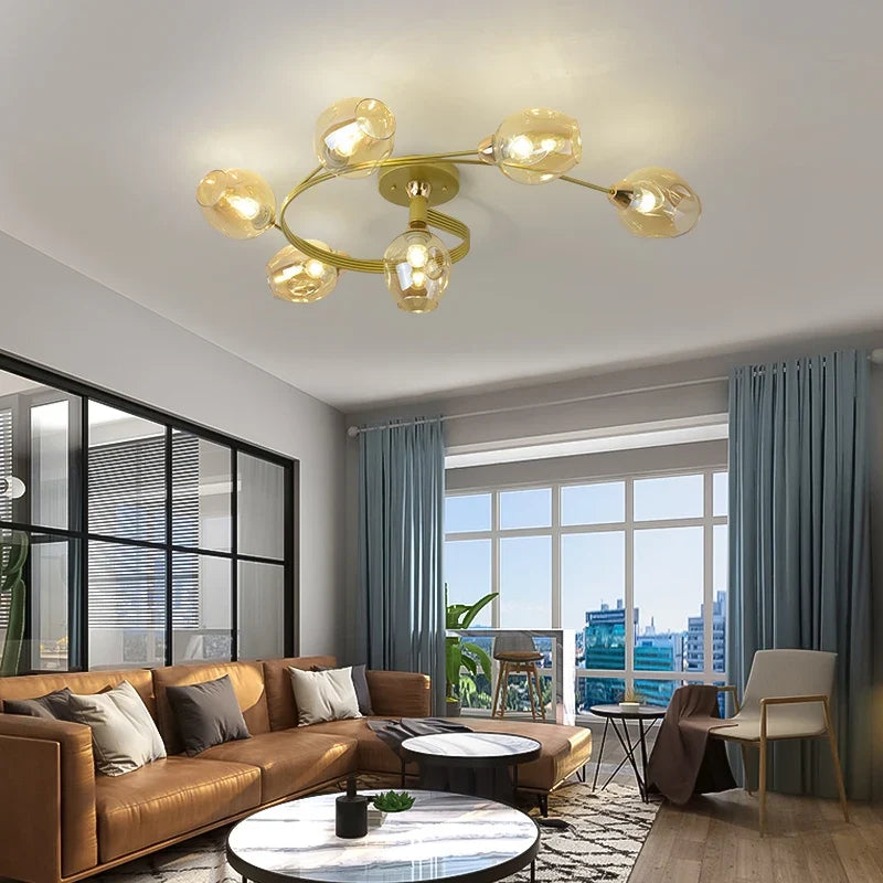 Lustre — Moderne nordique en spirale en verre et fer