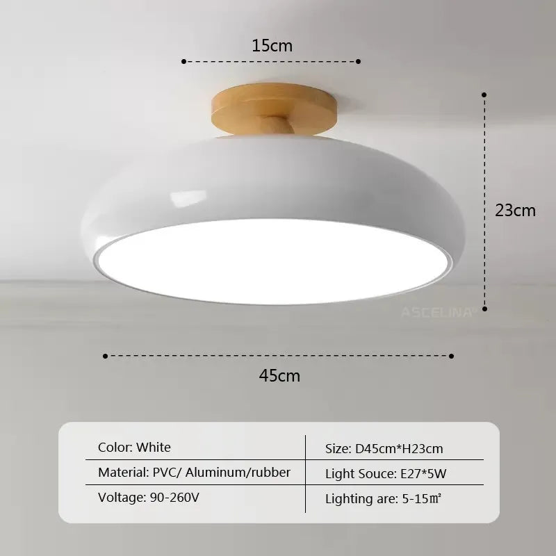 Plafonnier — Vintage LED plafonnier en bois nordique Orange PVC rond Luminaire salon chambre salle à manger couloir intérieur décor Luminaire