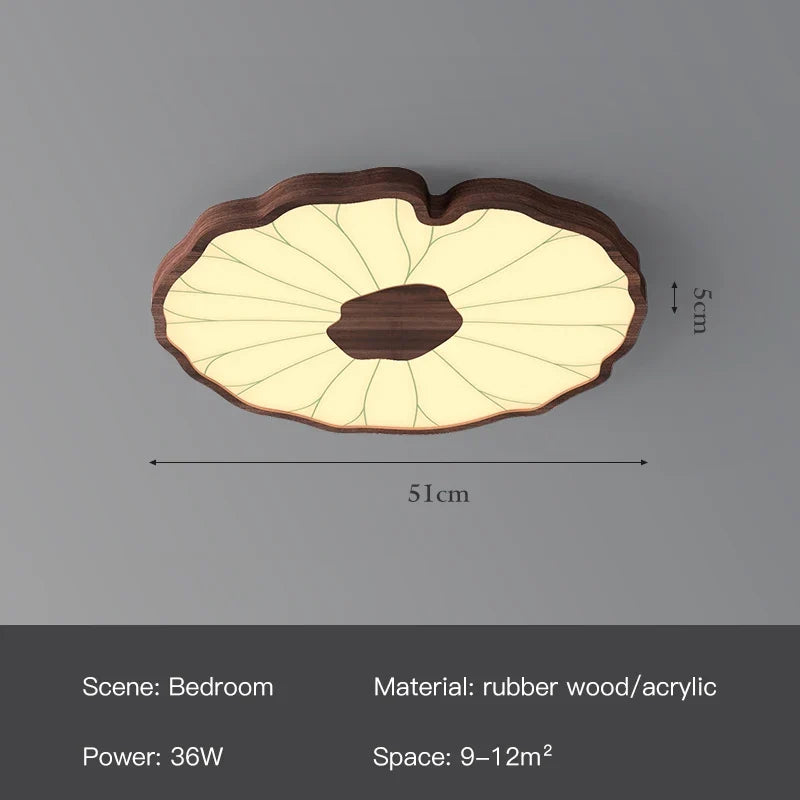 Plafonnier — Moderne design feuille lotus en bois avec lumière LED