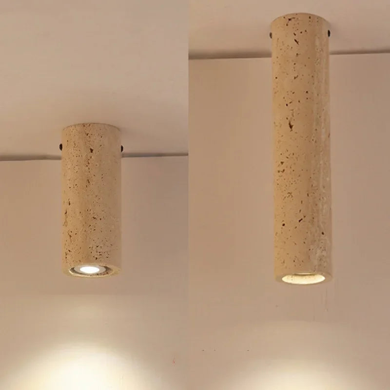 Plafonnier — Cylindrique en travertin jaune clair montage en surface