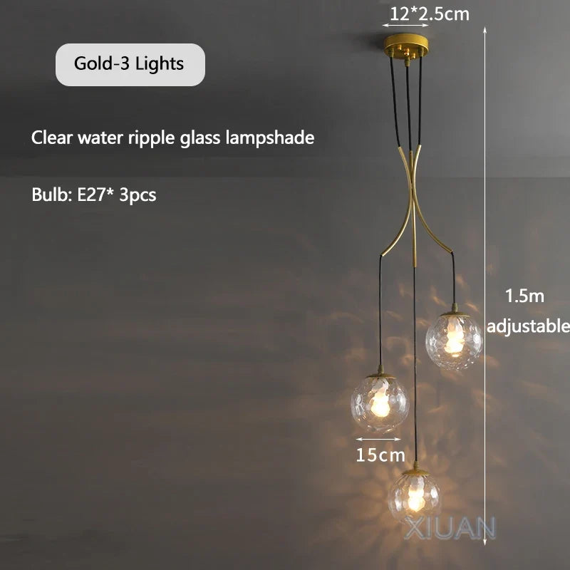Lustre — Nordique avec lampes de boule en verre laiteux suspendues