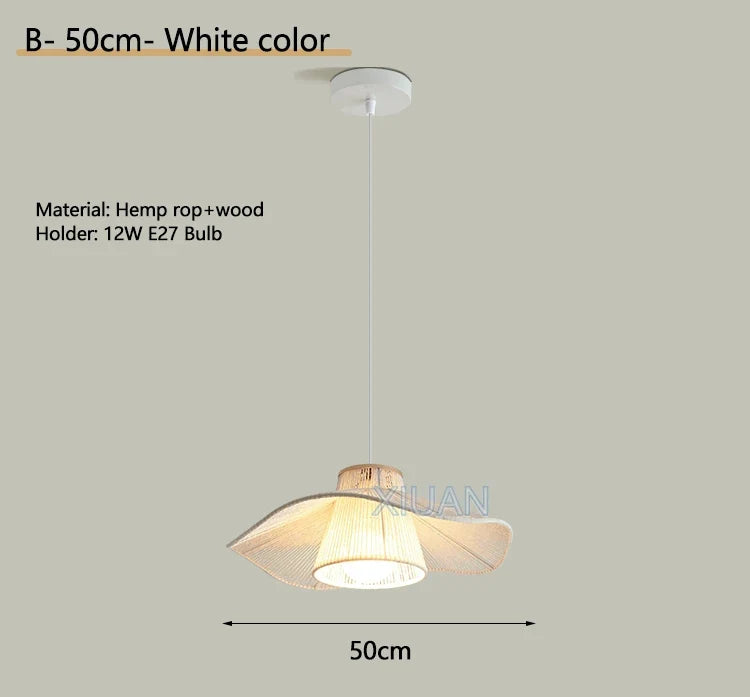 Lustre Wabi-sabi Joséphine Brume en Corde de Chanvre — B Blanc 50cm / 3 Température de couleur