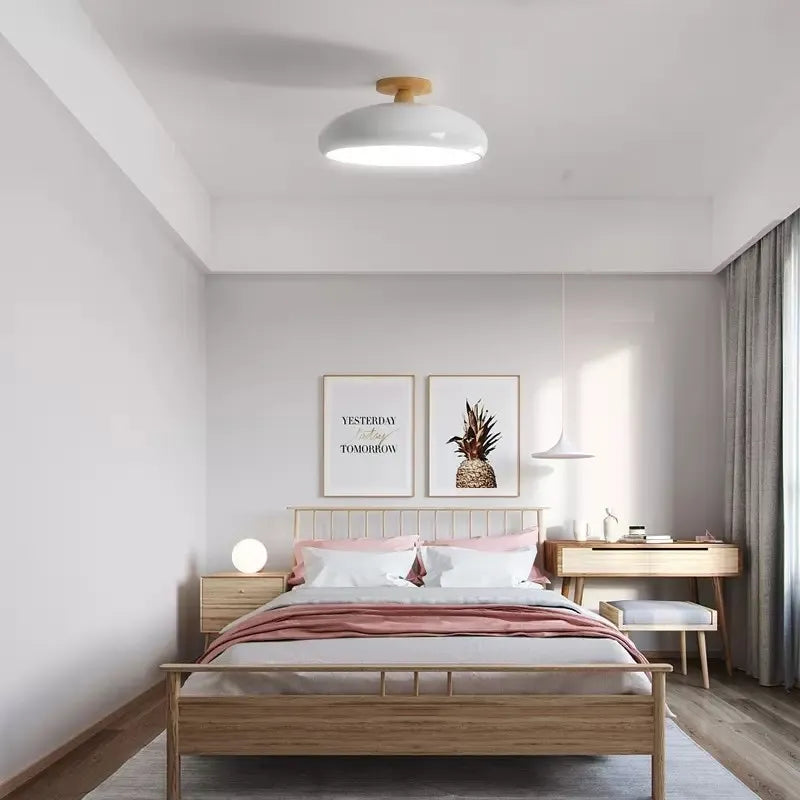 Plafonnier — Vintage LED plafonnier en bois nordique Orange PVC rond Luminaire salon chambre salle à manger couloir intérieur décor Luminaire