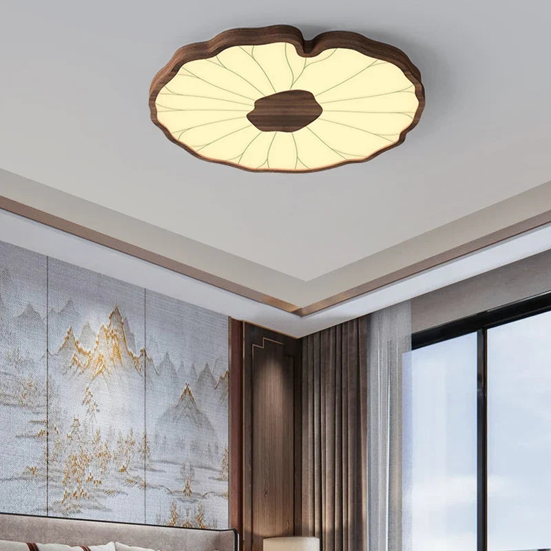 Plafonnier — Moderne design feuille lotus en bois avec lumière LED