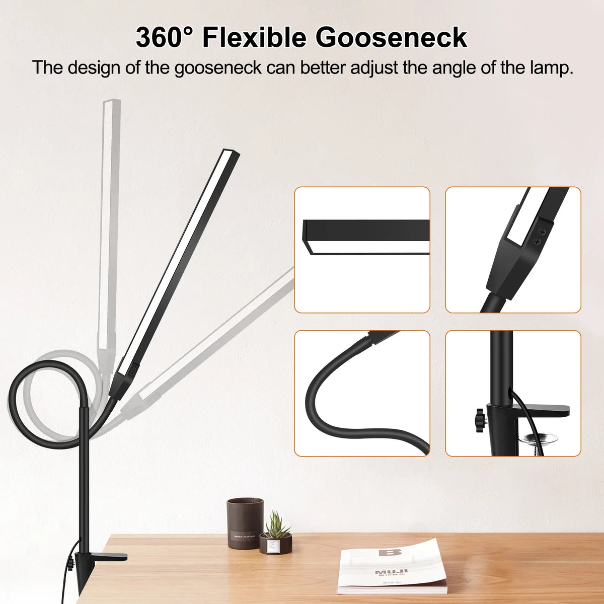 Suspension — NEWACALOX pince de bureau barre d'écran suspension lumière 360 ° rotatif pliant bras Flexible Support 108 pièces LED SMD Protection des yeux lampe de bureau