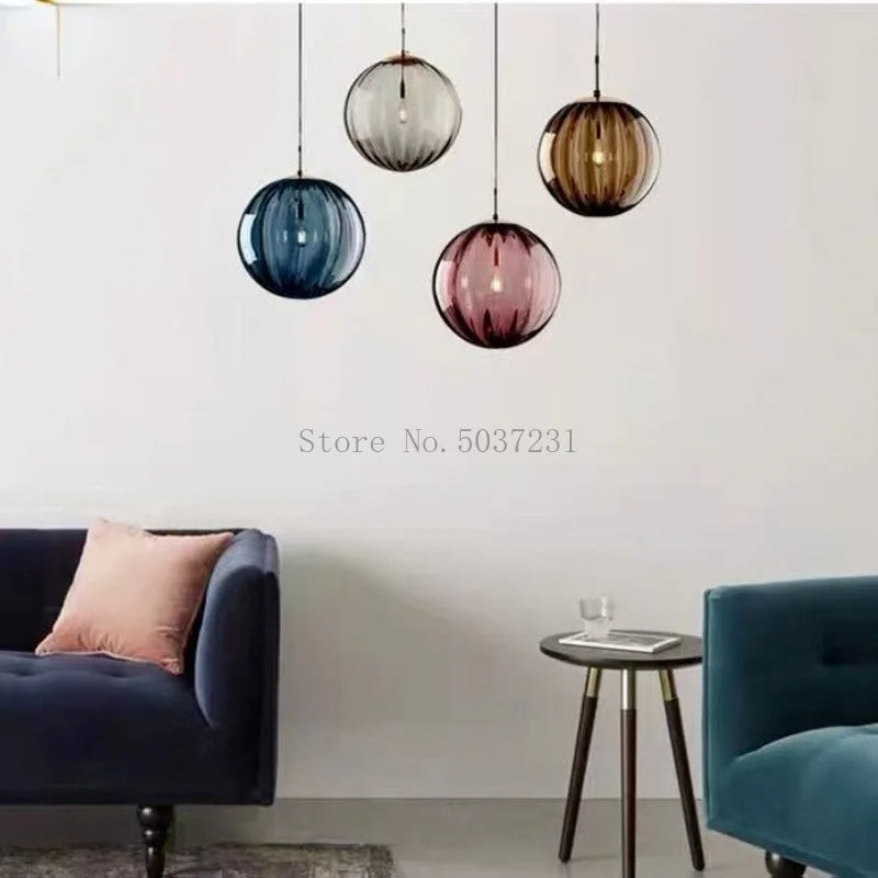 Lustre — Boule de verre coloré nordique lampes suspendues moderne Grain d'eau Restaurant cuisine luminaire suspendu chambre lampe de chevet