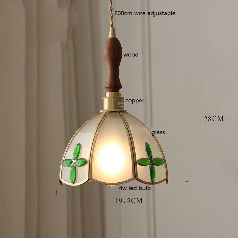 lampe à main vintage nordique avec verre coloré et cuivre