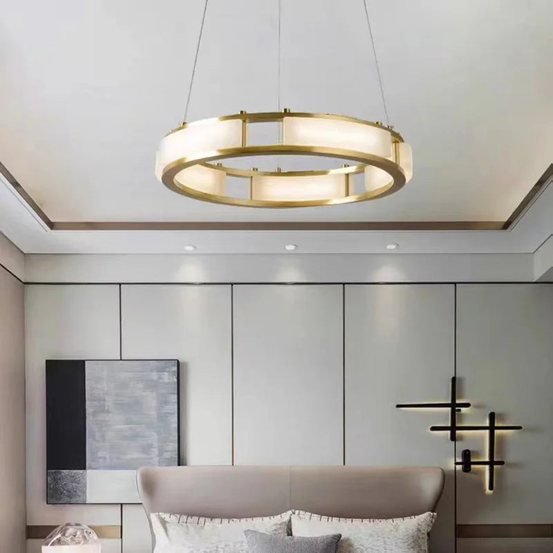 Lustre — Rond en marbre LED post-moderne à intensité réglable