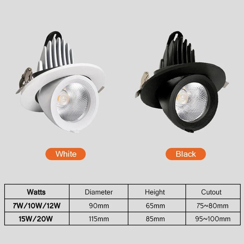 Spot LED Downlight Dimmable 360 degrés Angle rotatif plafond encastré 7W 10W 20W AC 110V/220V pour chambre couloir maison Léandre Rosée en Aluminium - Caractère & Élégance dans le Décor
