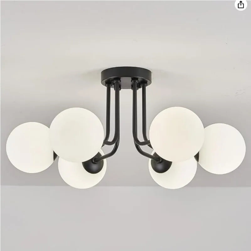 Abat-jour — Moderne en fer forgé chambre salon lampe de porche avec abat-jour sphérique en verre blanc plafonnier semi-encastré