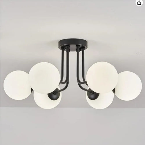 Abat-jour — Moderne en fer forgé chambre salon lampe de porche avec abat-jour sphérique en verre blanc plafonnier semi-encastré