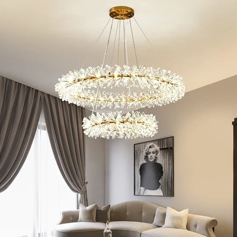 Suspension — En cristal de fleur moderne Suspension lustres LED de luxe pour salon 60 80 100 cm anneaux suspendus suspension